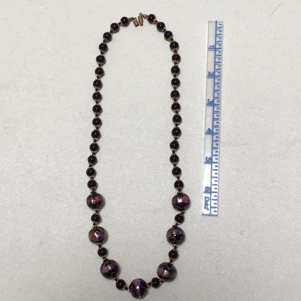 Venetian black glass necklace 21” screw clasp